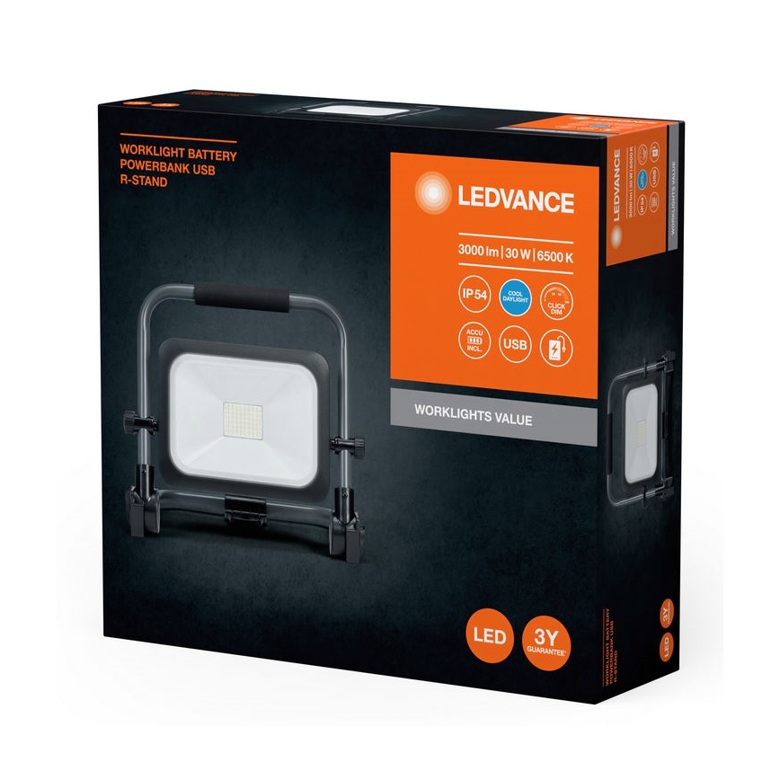 Ledvance - LED Dæmpbar udendørs rechargeable projektør WORKLIGHT BATTERY LED/30W/5V IP54