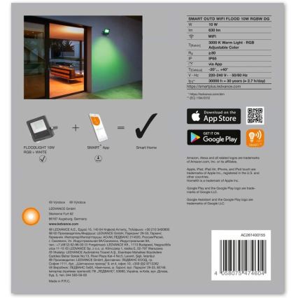 Ledvance - LED projektør RGBW-farver SMART+ FLOOD LED/10W/230V IP65 Wi-Fi