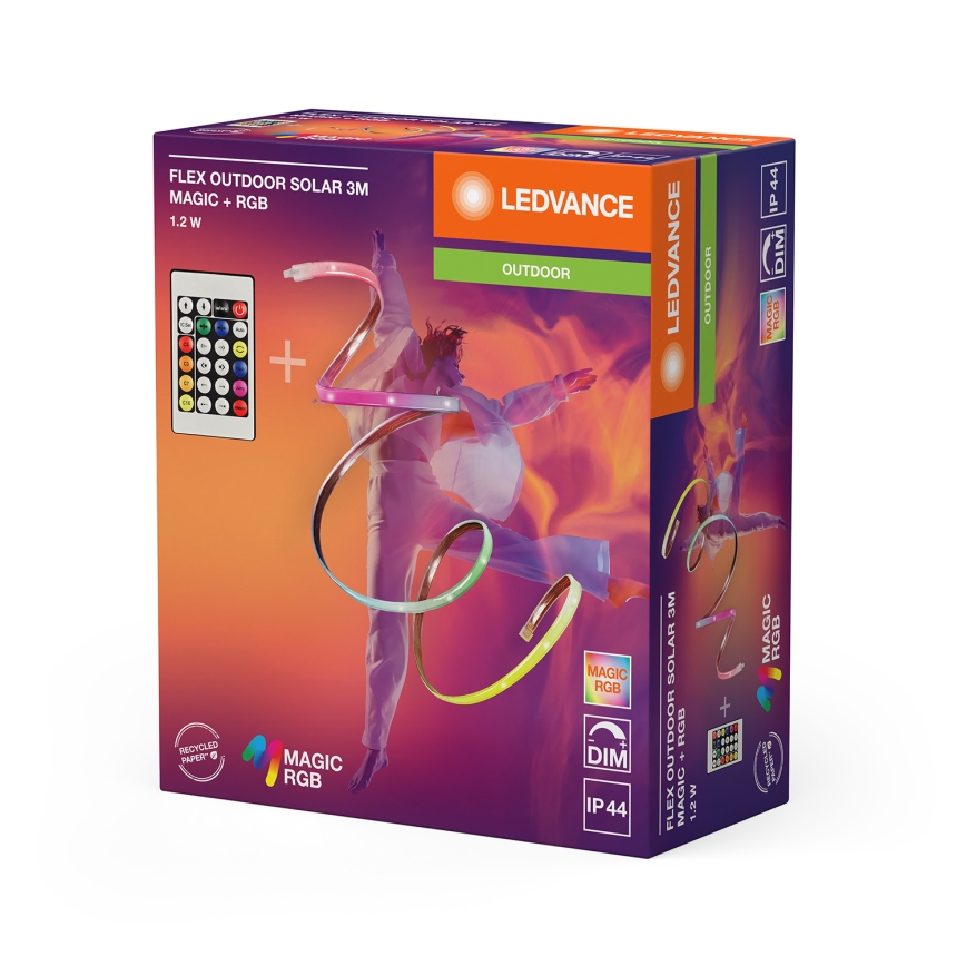 Ledvance - LED RGB Dæmpbar solarbånd FLEX MAGIC 3m LED/1,2W/3,7V 2000 mAh IP44 + fjernbetjening