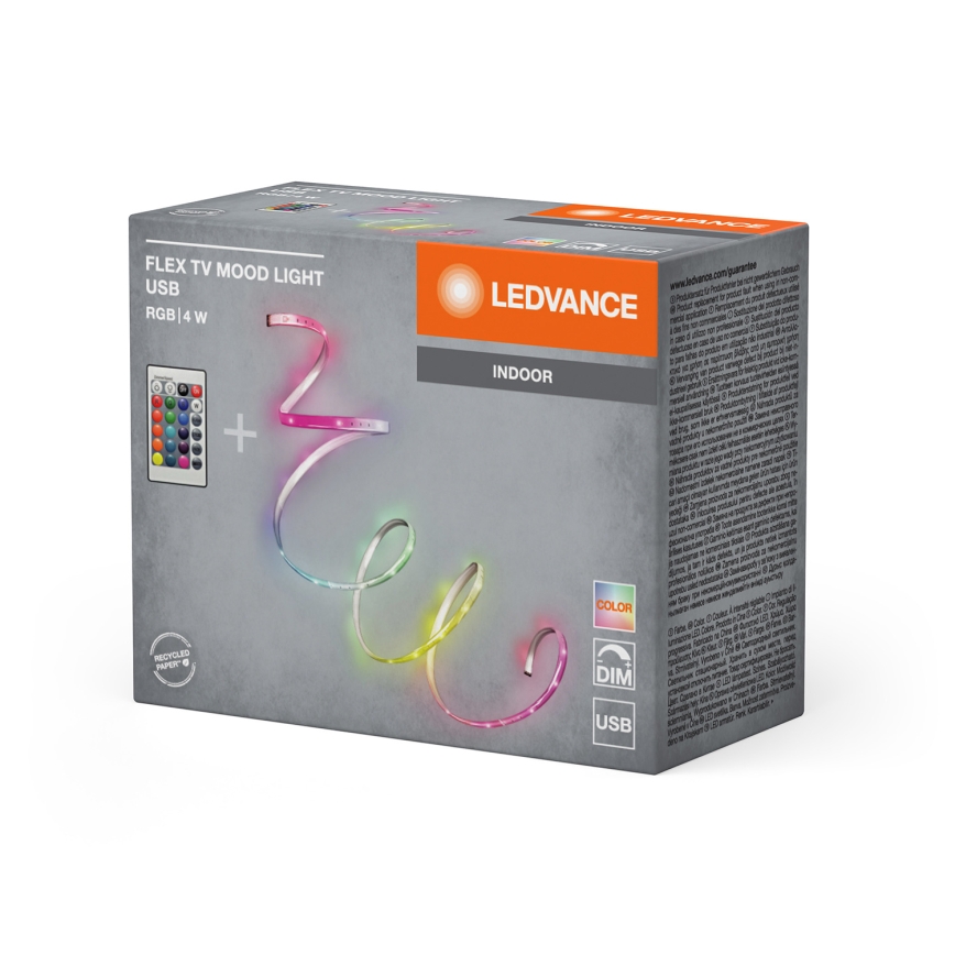 Ledvance - Dæmpbar fleksibel LED RGB-strip FLEX TV MOOD 1m LED/4W/5V + fjernbetjening