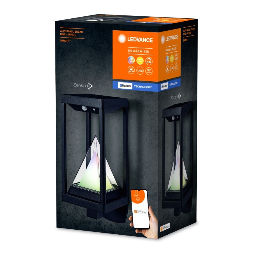 Ledvance - Soldrevet LED væglampe med sensor m. RGB-farver dæmpbar SMART+ ALPS LED/6W/3,7V 2200 mAh 3000K IP44