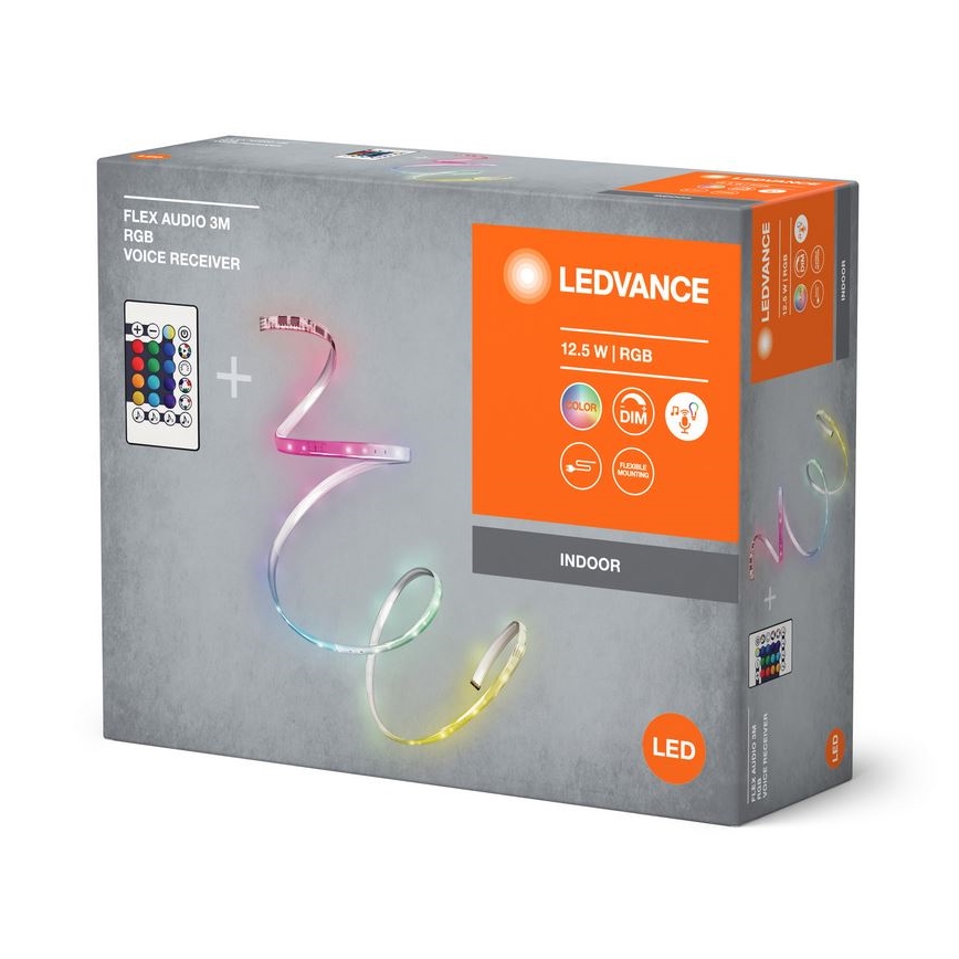 Ledvance - LED strip m. RGB-farver dæmpbar FLEX AUDIO 3 m LED/12,5W/230V + fjernbetjening