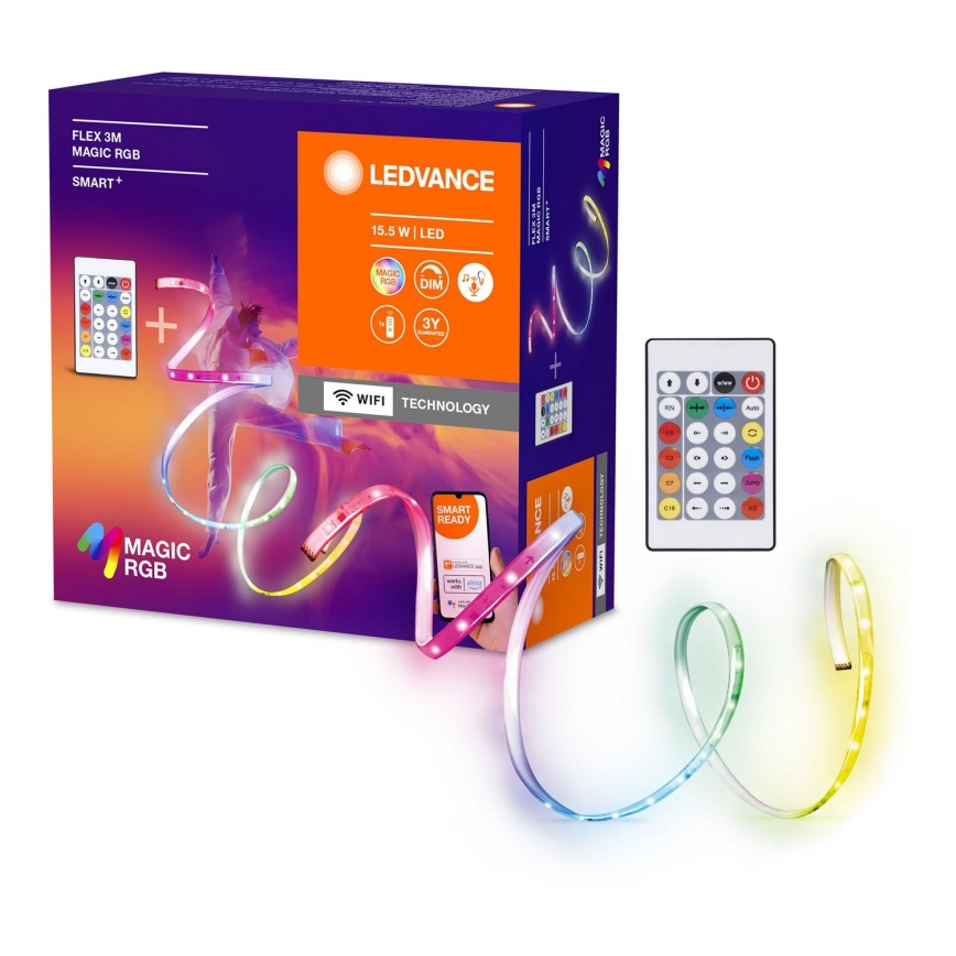 Ledvance- LED strip m. RGB-farver dæmpbar SMART+ MAGIC FLEX 3 m LED/15,5W/230V Wi-Fi + fjernbetjening