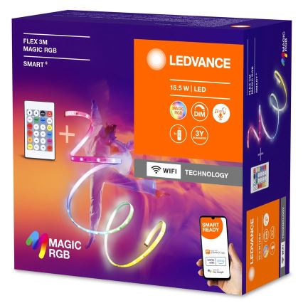 Ledvance- LED strip m. RGB-farver dæmpbar SMART+ MAGIC FLEX 3 m LED/15,5W/230V Wi-Fi + fjernbetjening