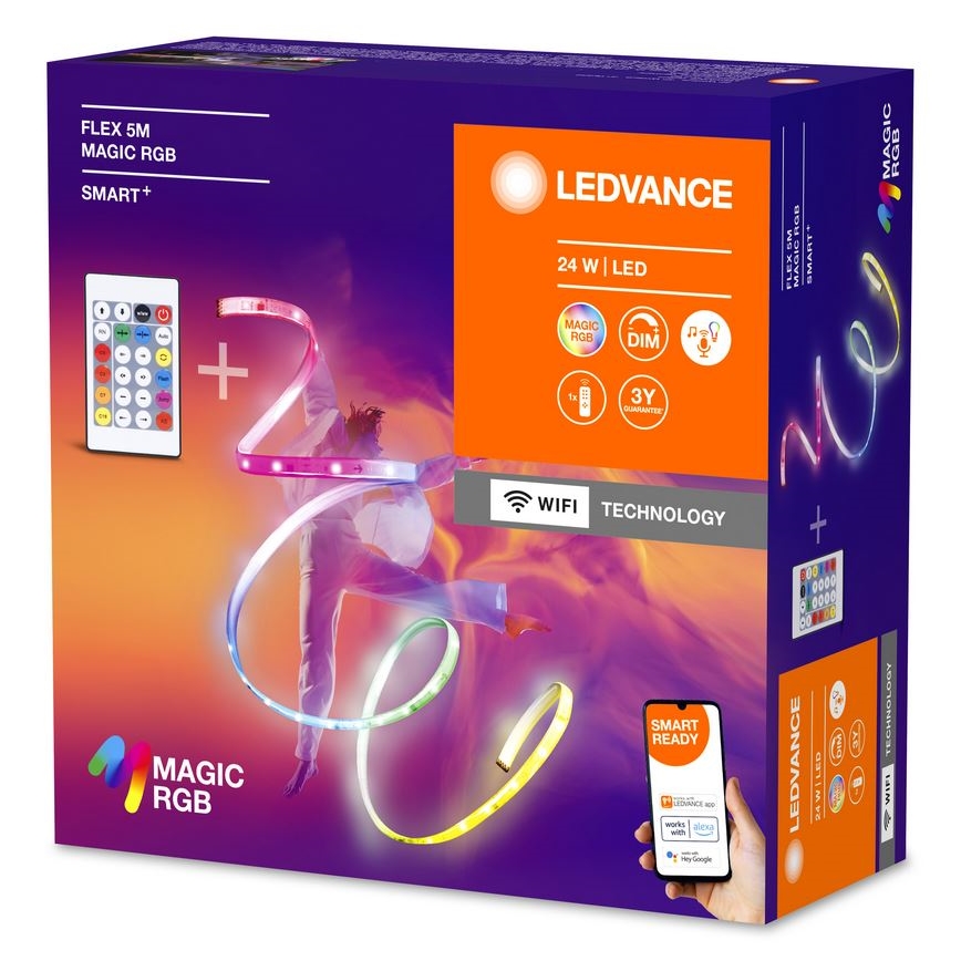 Ledvance - LED strip m. RGB-farver dæmpbar SMART+ MAGIC FLEX 5 m LED/24W/230V Wi-Fi + fjernbetjening