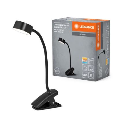 Ledvance - LED-dæmpbar berøringsbetjent bordlampe med klemme CYLINDER LED/4,8W/5V 3000-6500K sort