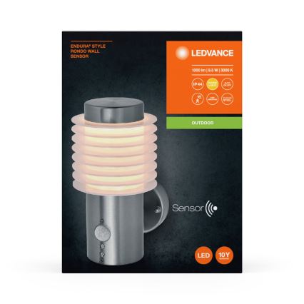 Ledvance - LED Udendørs væglampe med sensor ENDURA RONDO LED/9,5W/230V IP44 krom