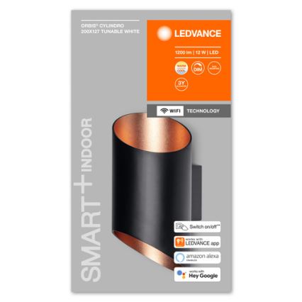 Ledvance - LED væglampe dæmpbar SMART+ CYLINDRO LED/12W/230V 3000-6500K Wi-Fi sort