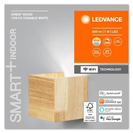 Ledvance - LED væglampe dæmpbar SMART+ WOOD LED/7W/230V 3000-6500K Wi-Fi