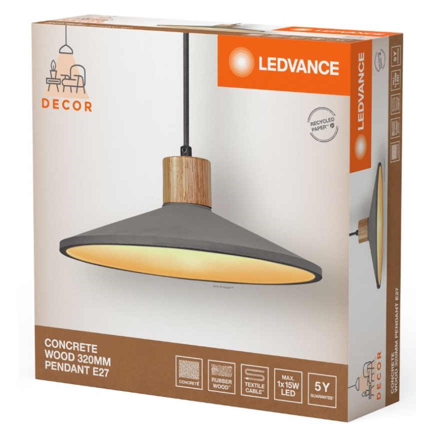 Ledvance - Pendel DECOR CONCRETE 1xE27/15W/230V diameter 32 cm beton grå