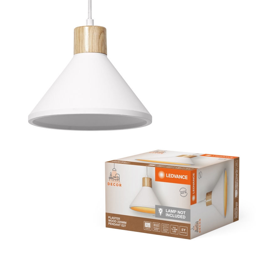 Ledvance - Pendel DECOR PLASTER 1xE27/25W/230V diameter 22 cm gips hvid