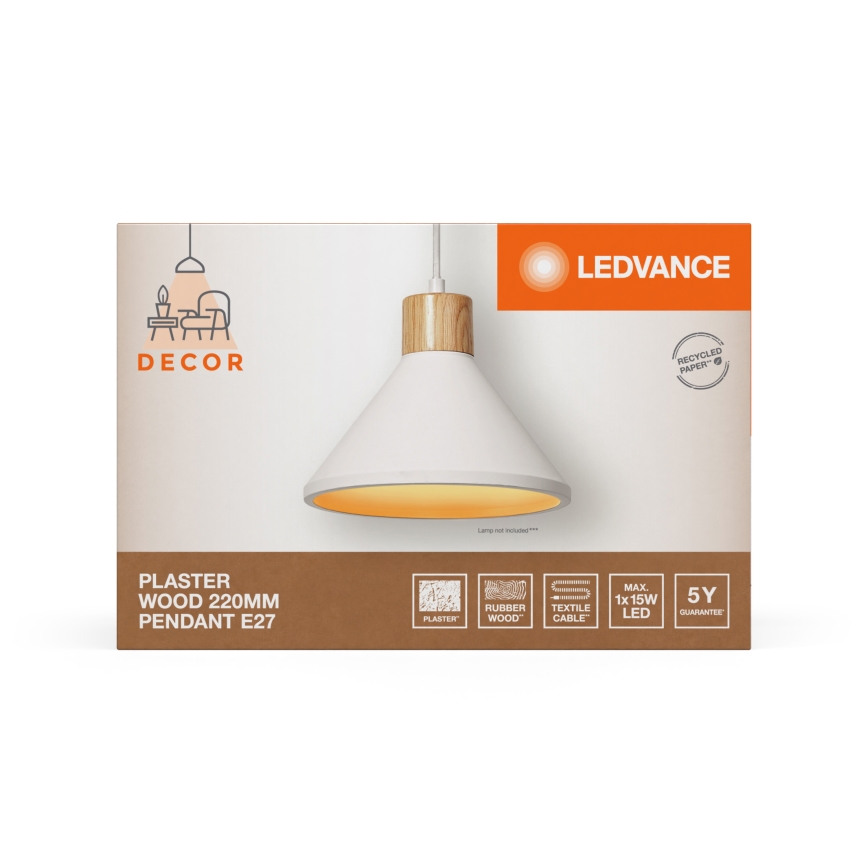 Ledvance - Pendel DECOR PLASTER 1xE27/25W/230V diameter 22 cm gips hvid