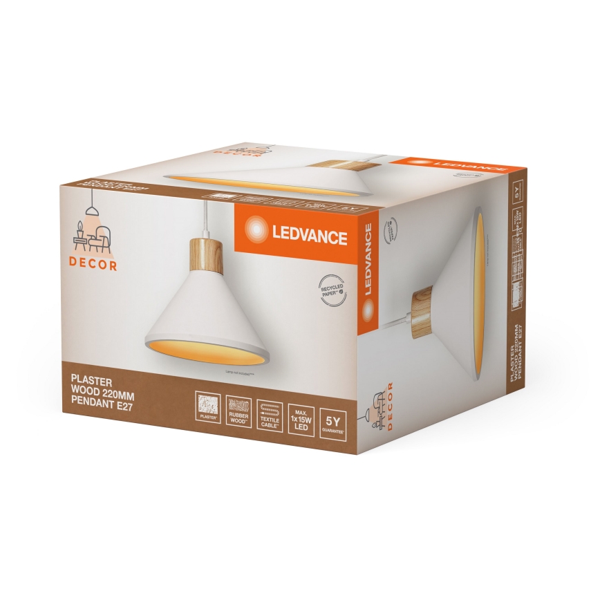 Ledvance - Pendel DECOR PLASTER 1xE27/25W/230V diameter 22 cm gips hvid