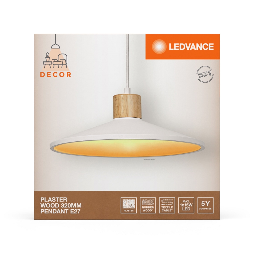 Ledvance - Pendel DECOR PLASTER 1xE27/25W/230V diameter 32 cm gips hvid