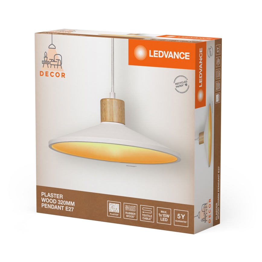 Ledvance - Pendel DECOR PLASTER 1xE27/25W/230V diameter 32 cm gips hvid