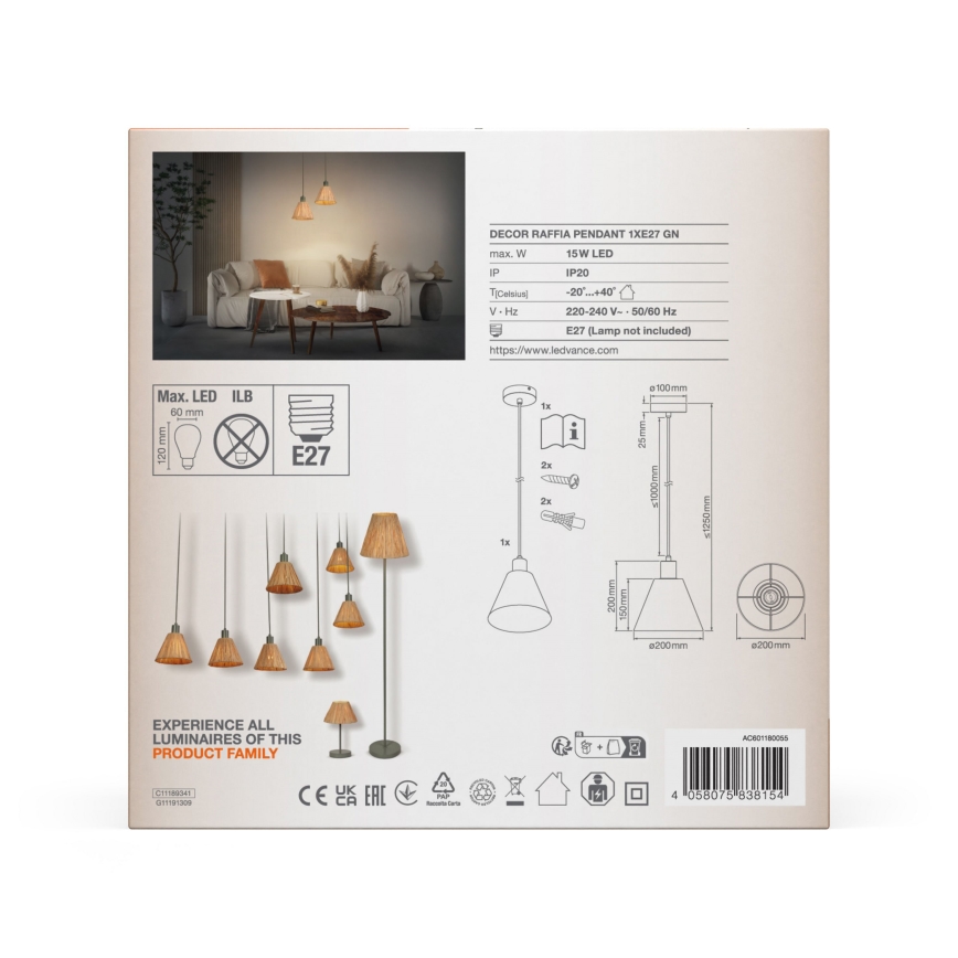 Ledvance - Pendel DECOR RAFFIA 1xE27/15W/230V