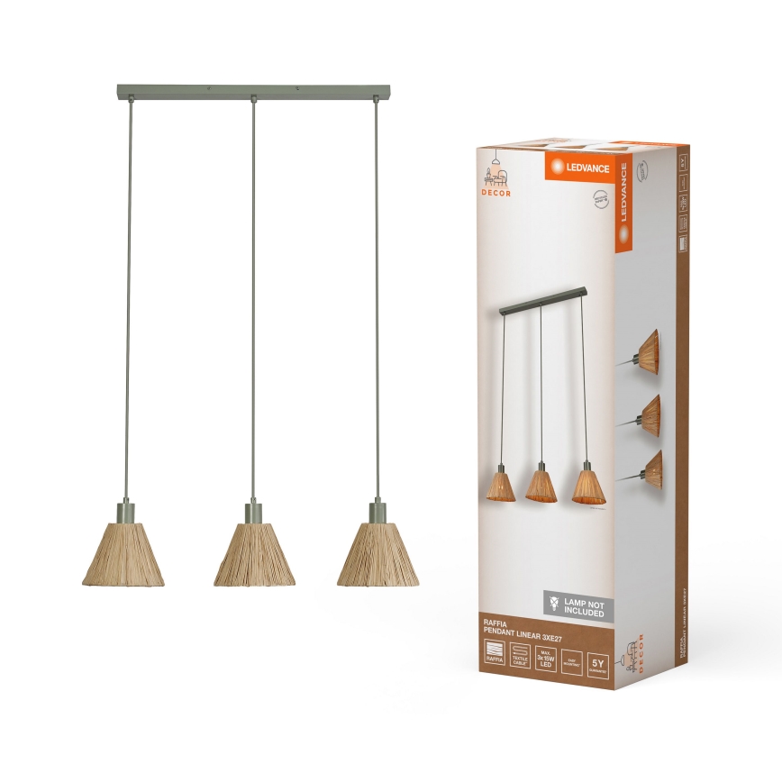 Ledvance - Pendel DECOR RAFFIA 3xE27/15W/230V raffia bast
