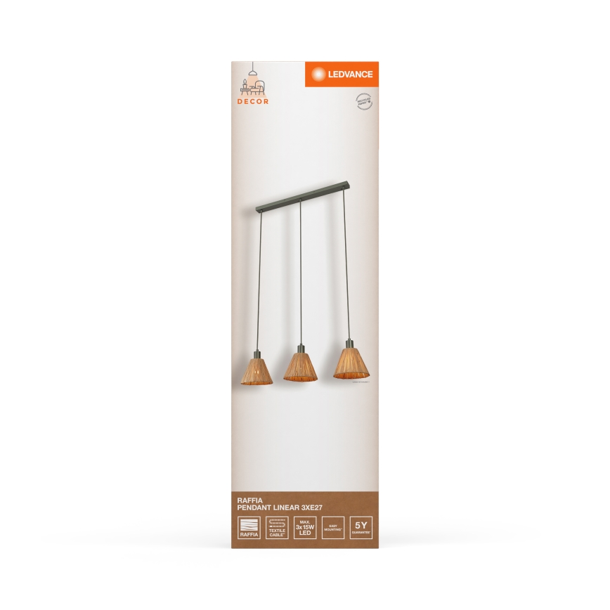 Ledvance - Pendel DECOR RAFFIA 3xE27/15W/230V raffia bast