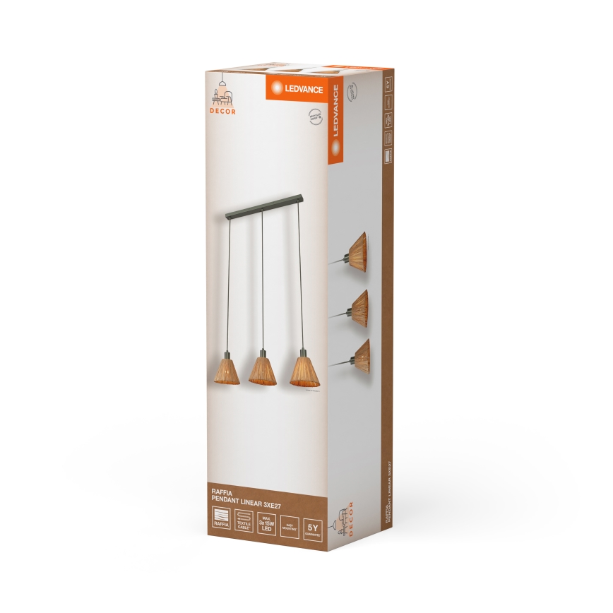 Ledvance - Pendel DECOR RAFFIA 3xE27/15W/230V raffia bast