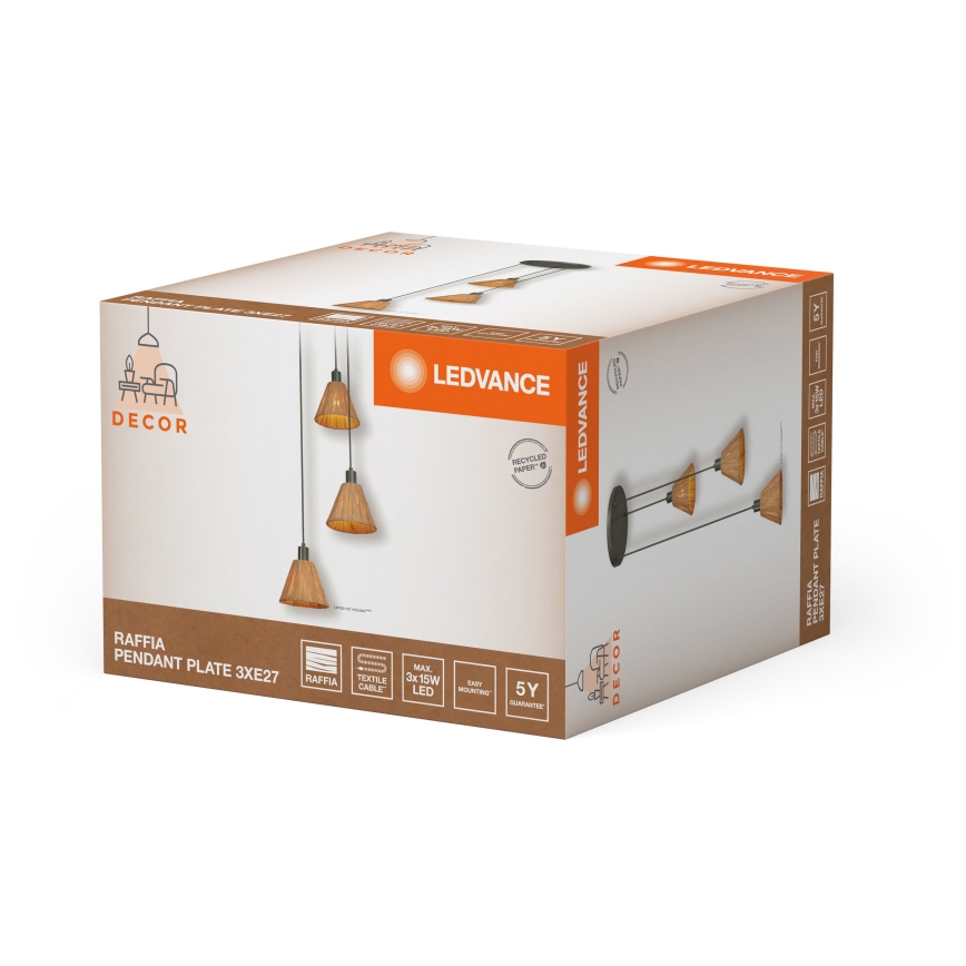 Ledvance - Pendel DECOR RAFFIA 3xE27/15W/230V raffia bast