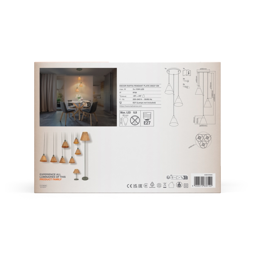 Ledvance - Pendel DECOR RAFFIA 3xE27/15W/230V raffia bast