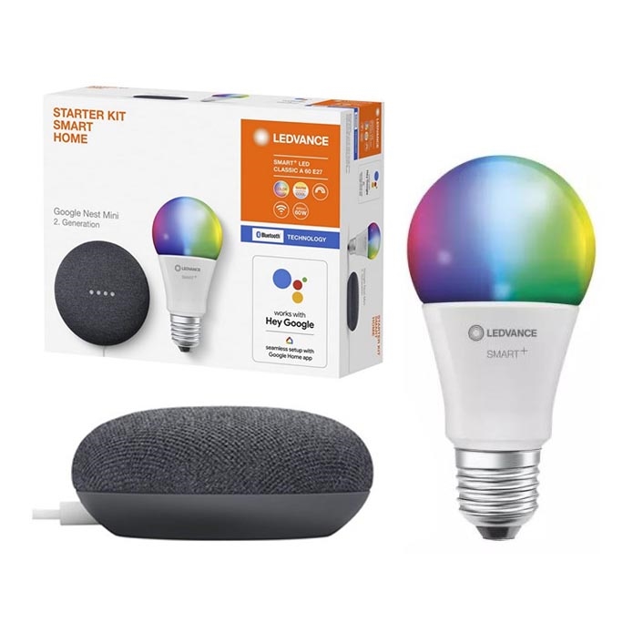 Ledvance - Smart-højtaler Google Nest Mini + LED-pære SMART+ E27/9W/230V