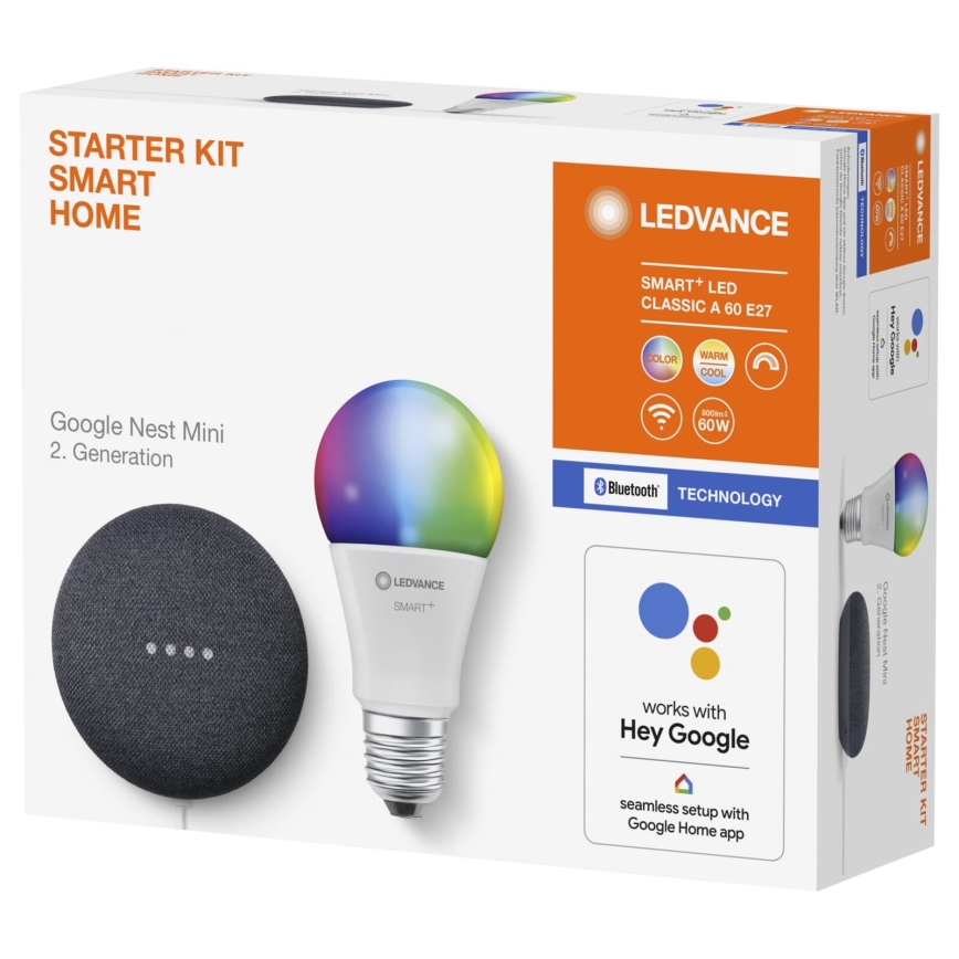 Ledvance - Smart-højtaler Google Nest Mini + LED-pære SMART+ E27/9W/230V