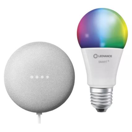 Ledvance - Smart-højtaler Google Nest Mini + LED-pære med RGBW-farver dæmpbar SMART+ A60 E27/10W/230V 2000 - 6500K