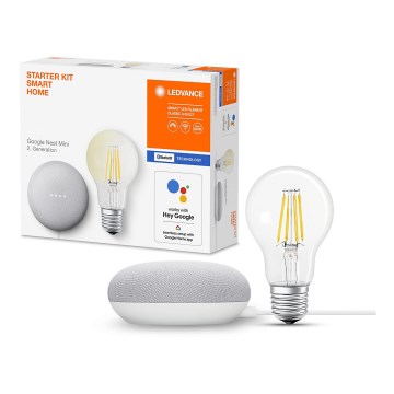 Ledvance - Smart-højtaler Google Nest Mini Wi-Fi + LED-pære dæmpbar SMART+ E27/6,5W/230V