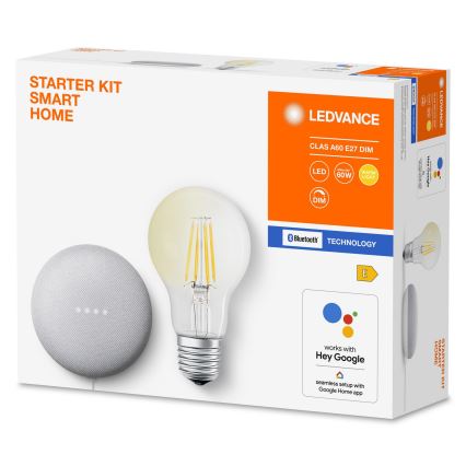 Ledvance - Smart-højtaler Google Nest Mini Wi-Fi + LED-pære dæmpbar SMART+ E27/6,5W/230V