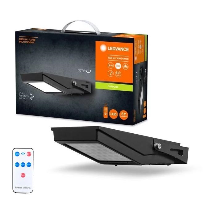 Ledvance - Soldrevet LED projektør med sensor FLOOD LED/10W/3,6V 2000 mAh IP65 + fjernbetjening