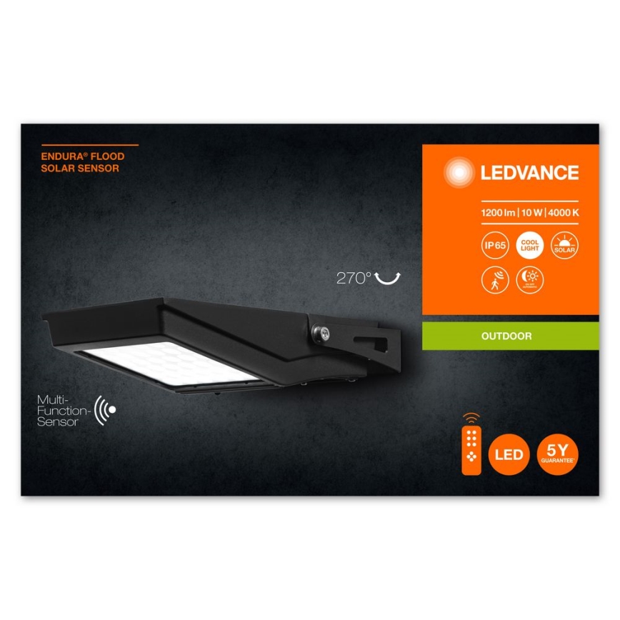 Ledvance - Soldrevet LED projektør med sensor FLOOD LED/10W/3,6V 2000 mAh IP65 + fjernbetjening