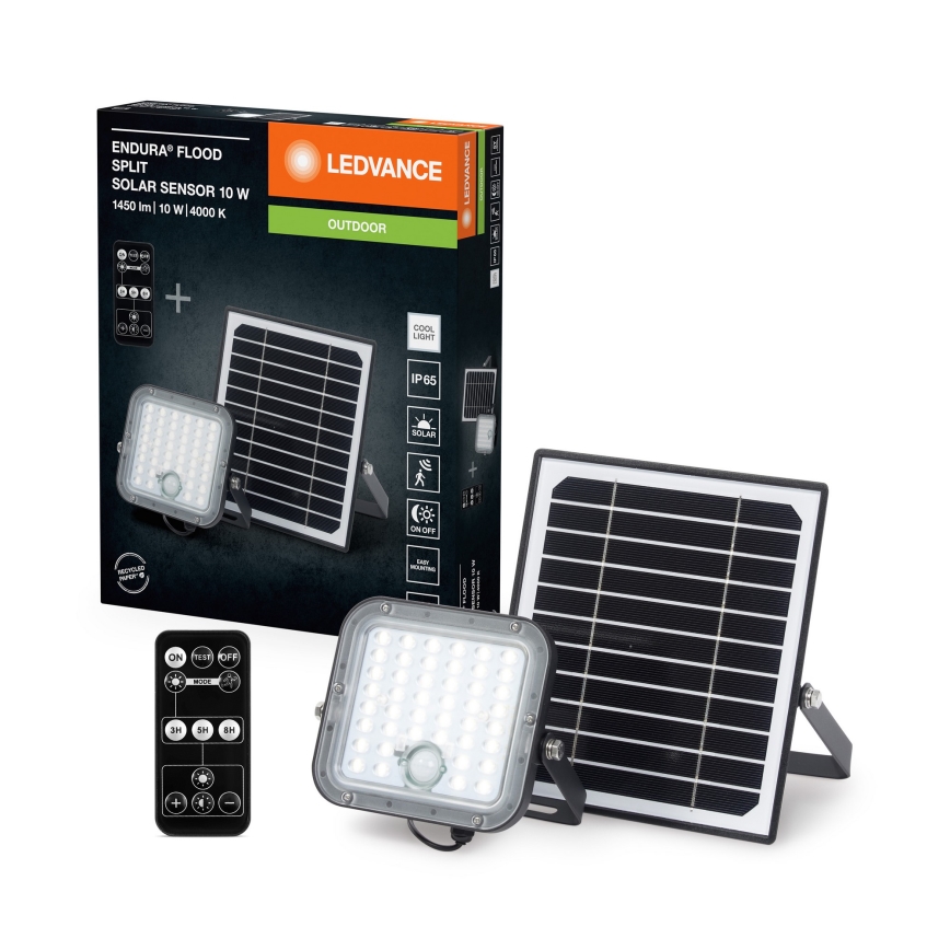Ledvance - Soldrevet LED projektør dæmpbar med sensor FLOOD SPLIT LED/10W/3,2V 5000 mAh IP65 + fjernbetjening