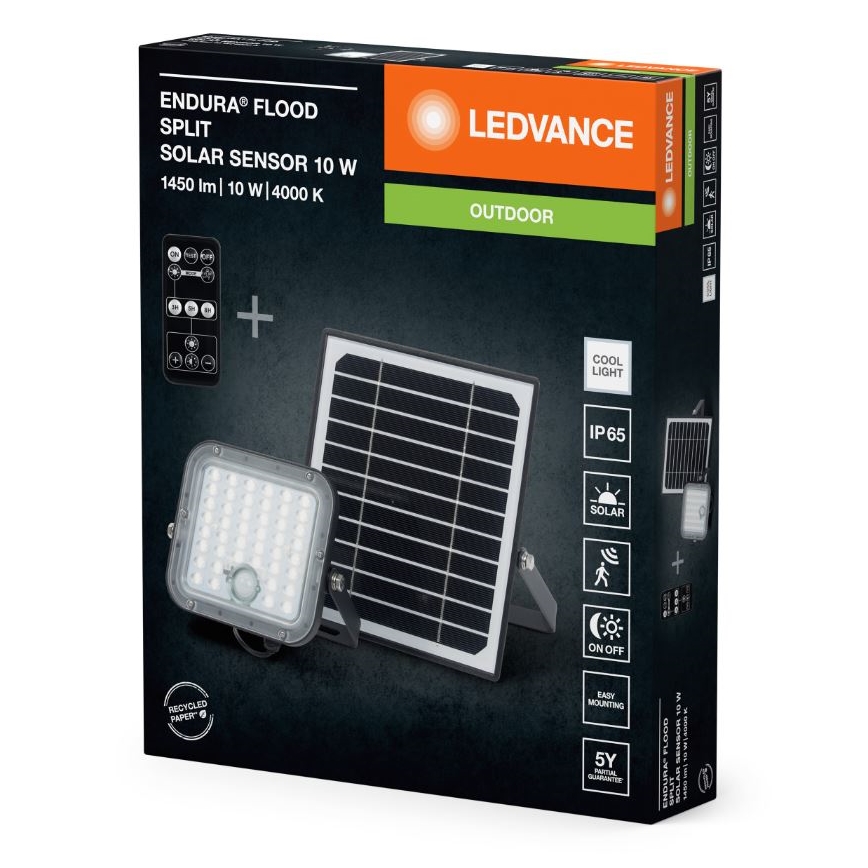 Ledvance - Soldrevet LED projektør dæmpbar med sensor FLOOD SPLIT LED/10W/3,2V 5000 mAh IP65 + fjernbetjening