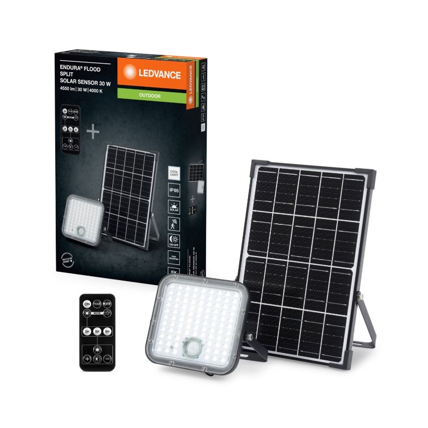 Ledvance - Soldrevet LED projektør dæmpbar med sensor FLOOD SPLIT LED/30W/6,4V 5000 mAh IP65 + fjernbetjening