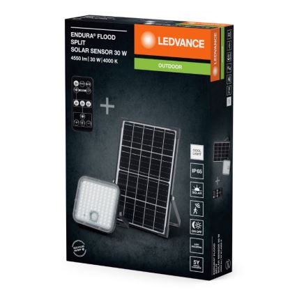 Ledvance - Soldrevet LED projektør dæmpbar med sensor FLOOD SPLIT LED/30W/6,4V 5000 mAh IP65 + fjernbetjening