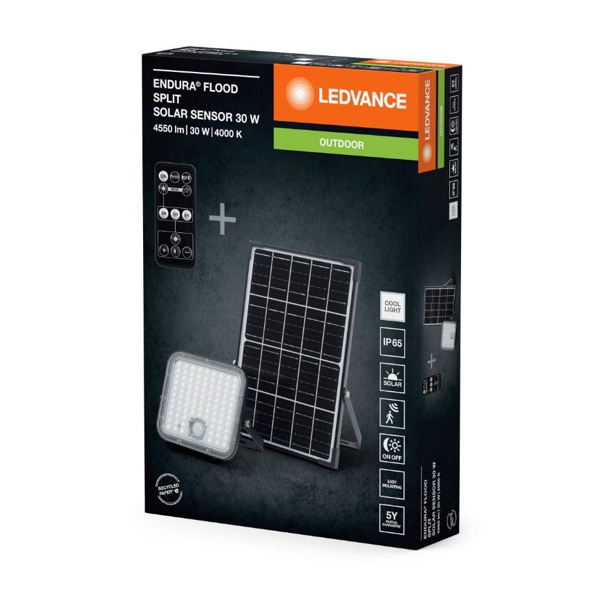 Ledvance - Soldrevet LED projektør dæmpbar med sensor FLOOD SPLIT LED/30W/6,4V 5000 mAh IP65 + fjernbetjening