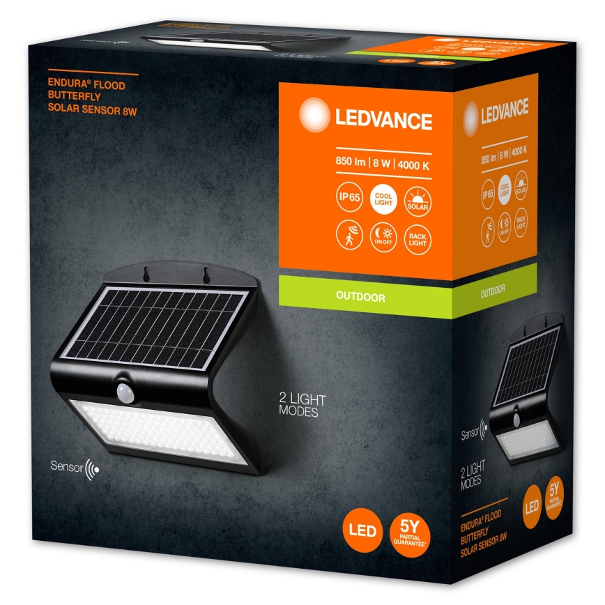 Ledvance - Soldrevet LED væglampe med sensor SOMMERFUGL LED/8W/3,7V 2000 mAh IP65