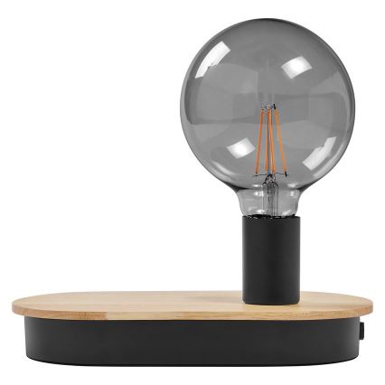Ledvance - Touch bordlampe med USB-stik DECOR WOOD 1xE27/8W/230V gummitræ