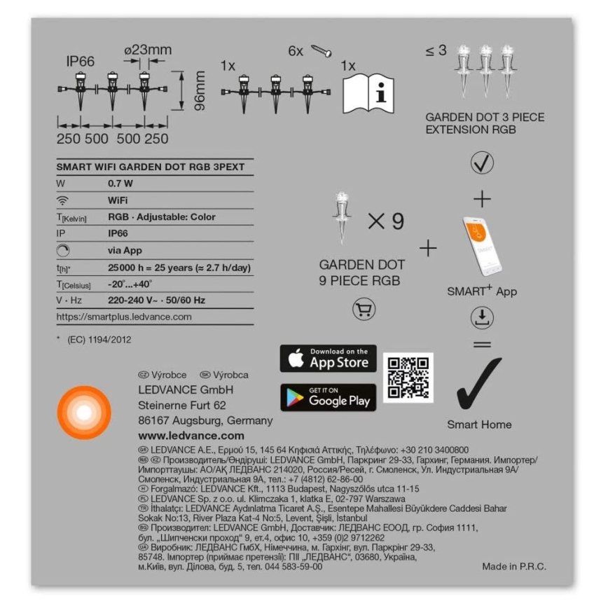 Ledvance - Udendørs LED forlængersæt RGB SMART+ 3xLED/0,7W/230V IP65 Wi-Fi