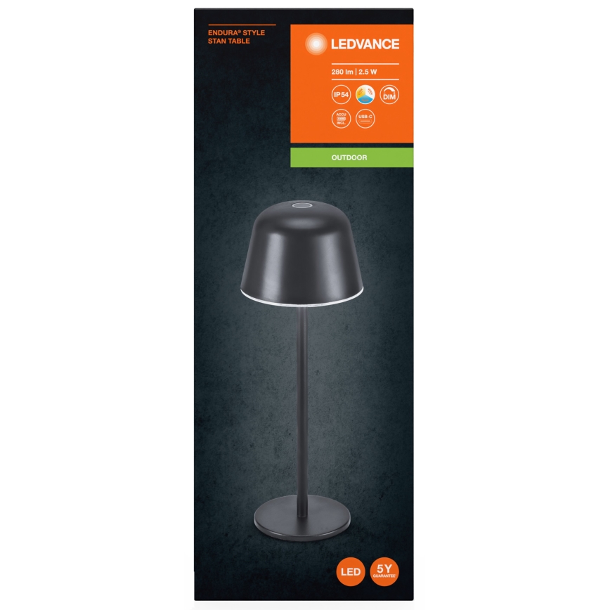 Ledvance - Udendørs LED lampe dæmpbar og genopladelig TABLE LED/2,5W/5V IP54 sort