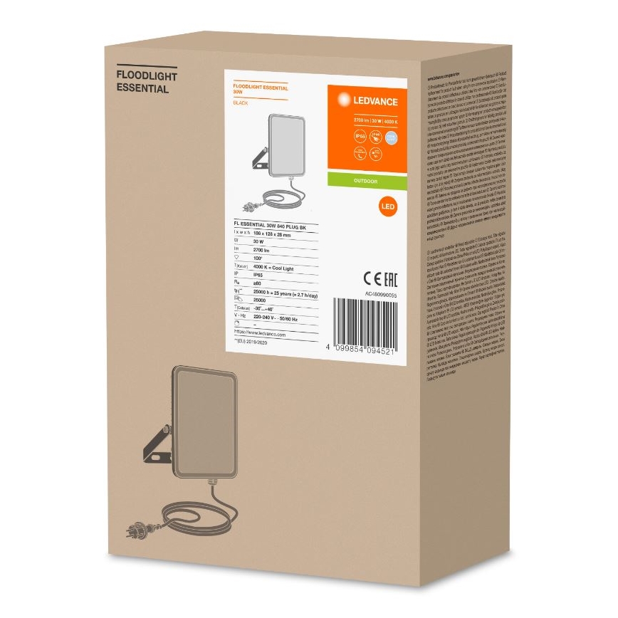 Ledvance - LED Væghængt projektør FLOODLIGHT ESSENTIAL LED/30W/230V 4000K IP65
