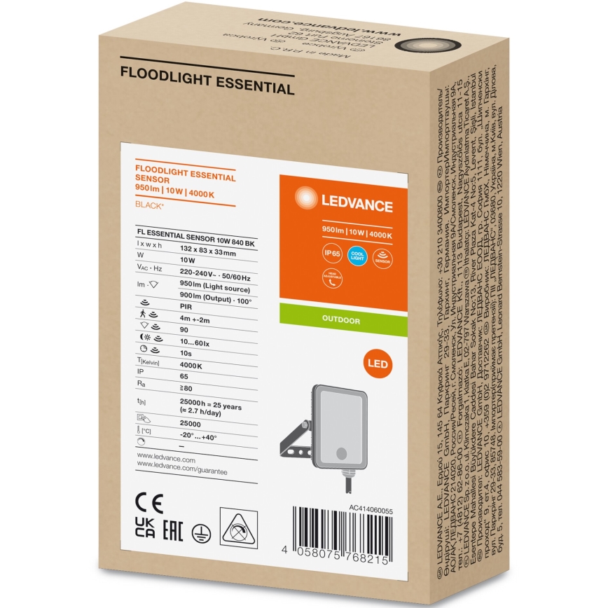 Ledvance - Udendørs LED projektør med sensor FLOODLIGHT LED/10W/230V 4000K IP65