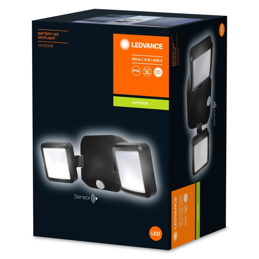 Ledvance - Udendørs LED væglampe med sensor BATTERY 2xLED/10W/4xD IP54
