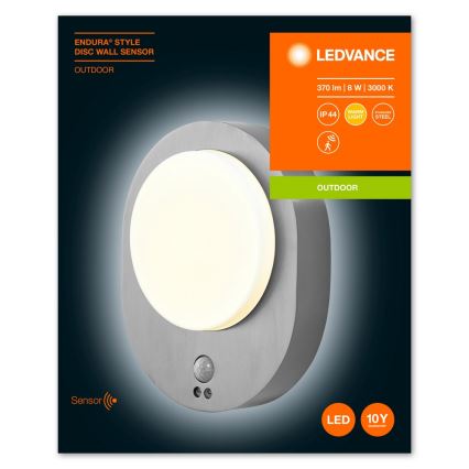 Ledvance - Udendørs LED væglampe med sensor DISC LED/8W/230V IP44