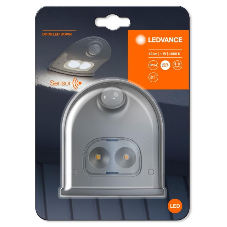 Ledvance - Udendørs LED væglampe med sensor DOORLED LED/1W/3xAA IP54
