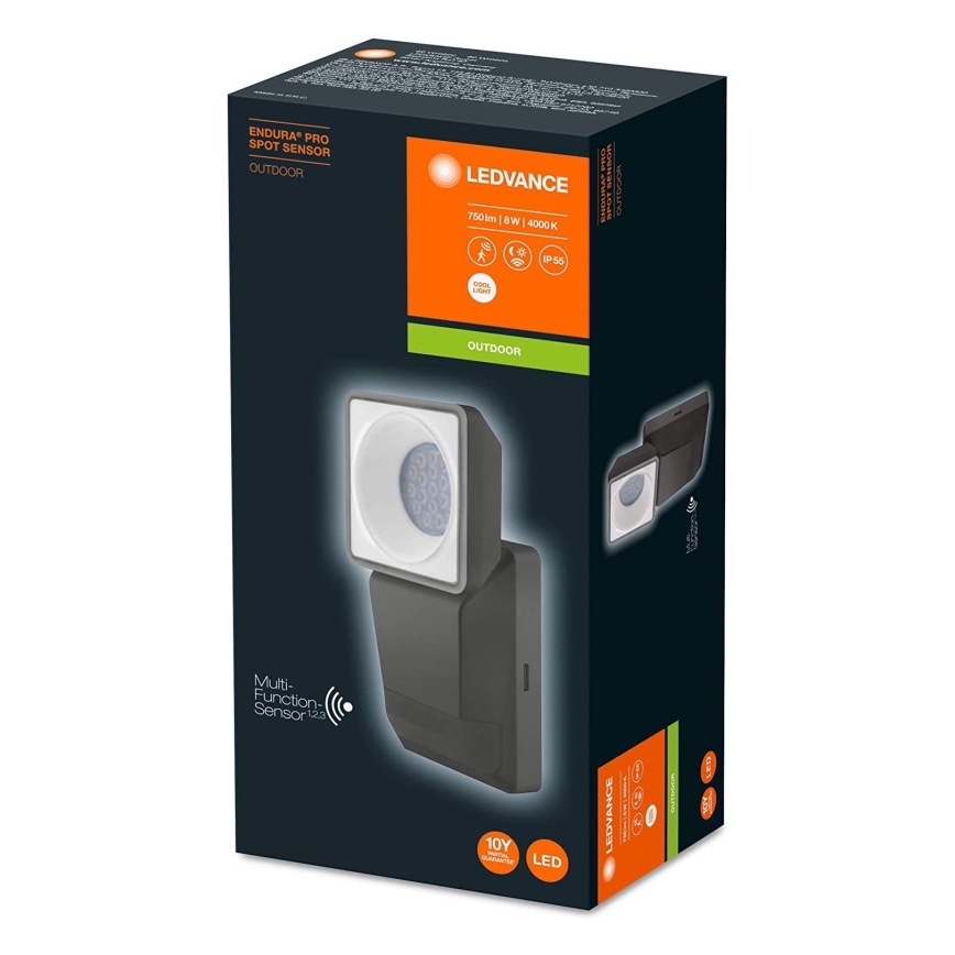 Ledvance - Udendørs LED væglampe med sensor SPOT LED/8W/230V IP55 sort