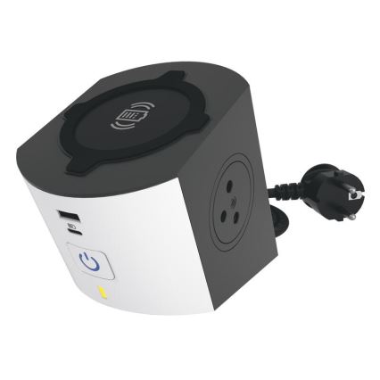 Legrand 049412 - Stikdåse med afbryder 2Z Type E + USB-A + USB-C og trådløs opladning 10W 2 m hvid