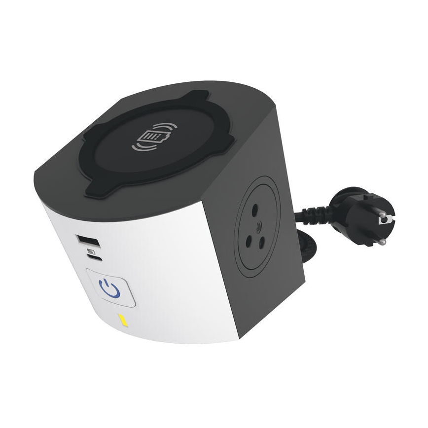 Legrand 049412 - Stikdåse med afbryder 2Z Type E + USB-A + USB-C og trådløs opladning 10W 2 m hvid