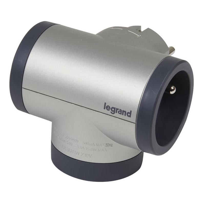 Legrand 049439-Forgreningsled drejeligt 2Z Type E + USB-A + USB-C sølvfarvet/sort